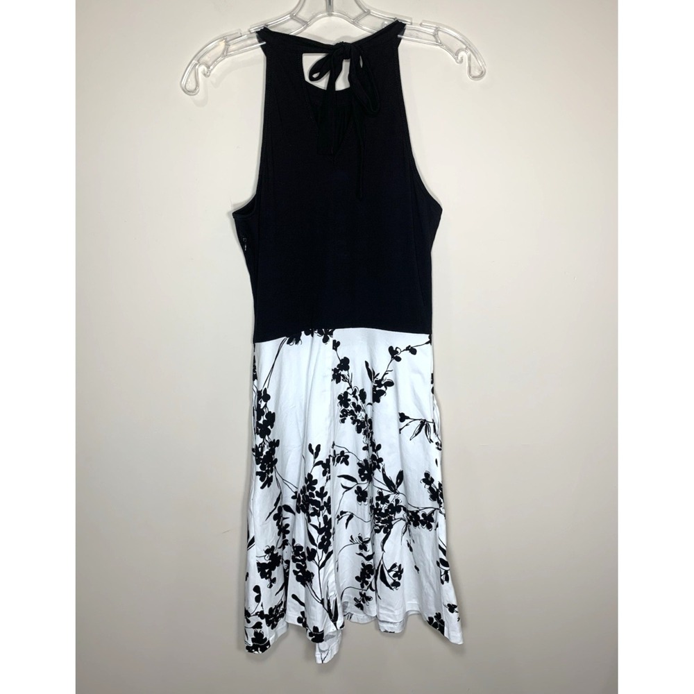 MS Basic SunDress Womens Small Black White Fit & Flare Halter Top Cotton Spandex